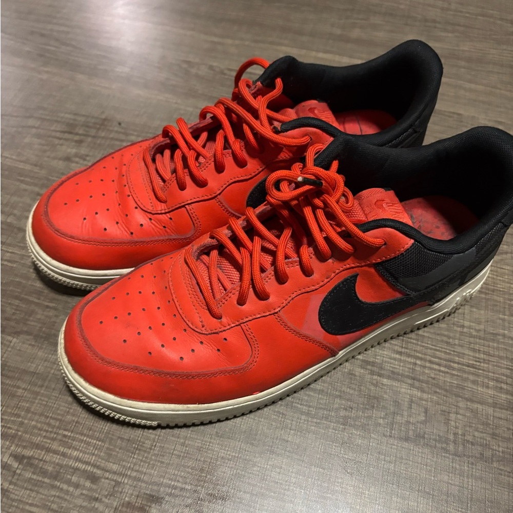 Nike Men’s Red and Black Air force ones Sneakers with White Midsole